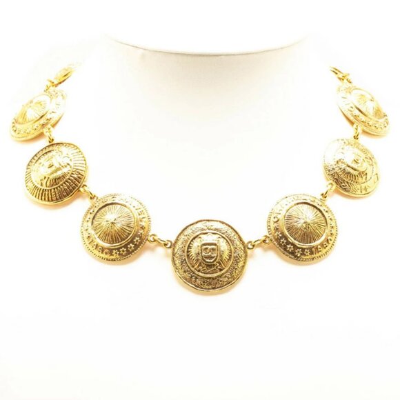 CHANEL CC Logos Round Emblem Necklace 17" Gold Tone Auth - Picture 1 of 5